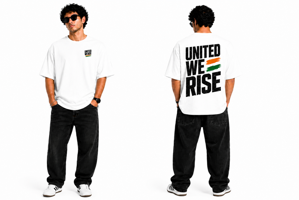 United We Rise Oversized T-Shirt | 240 GSM Premium Cotton | Unisex Streetwear | White