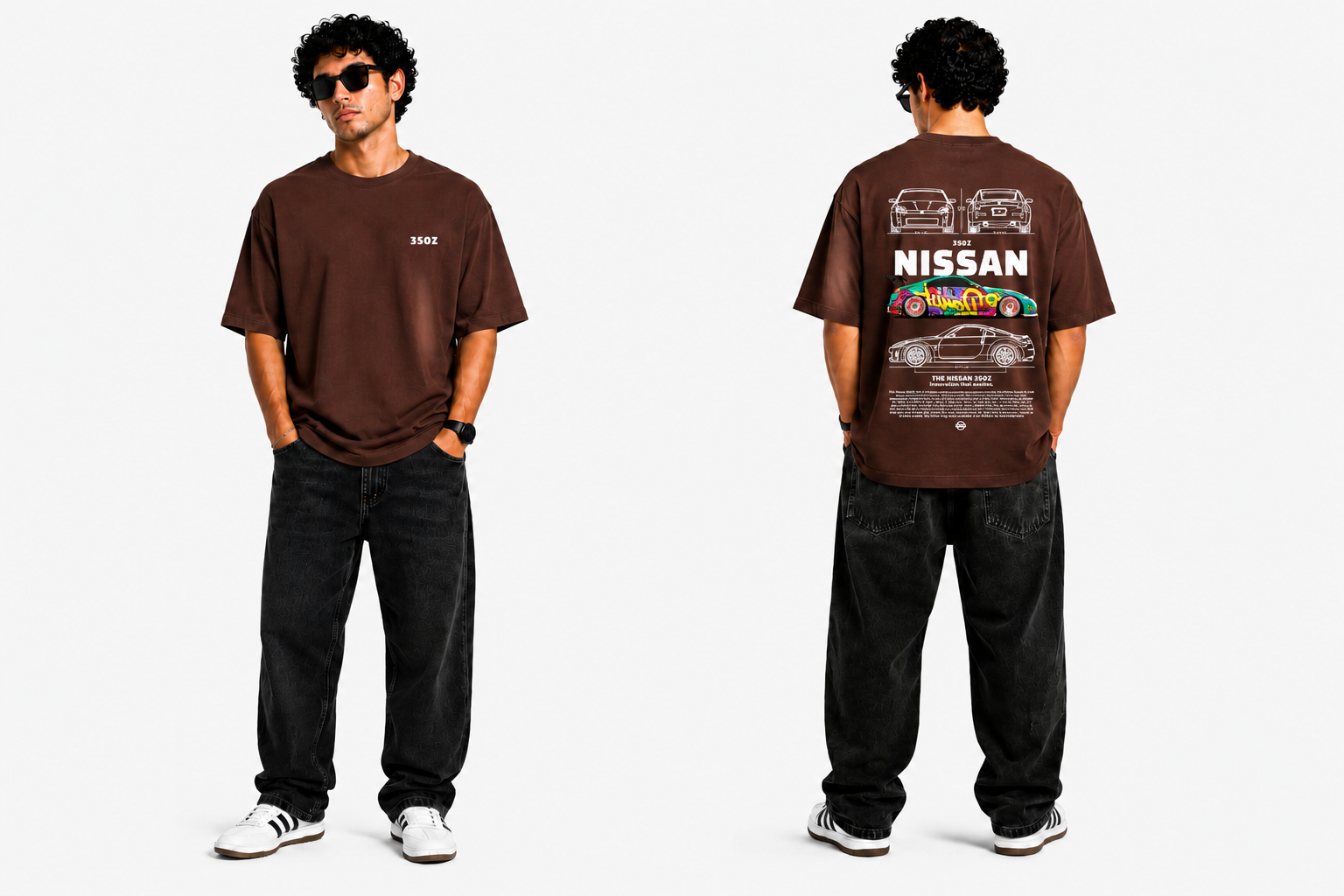 7KINGDOM 350Z Inspired Oversized T-Shirt – Premium 240 GSM Bio-Washed Cotton | Drop Shoulder Streetwear Graphic Tee | Unisex Chocklate Brown