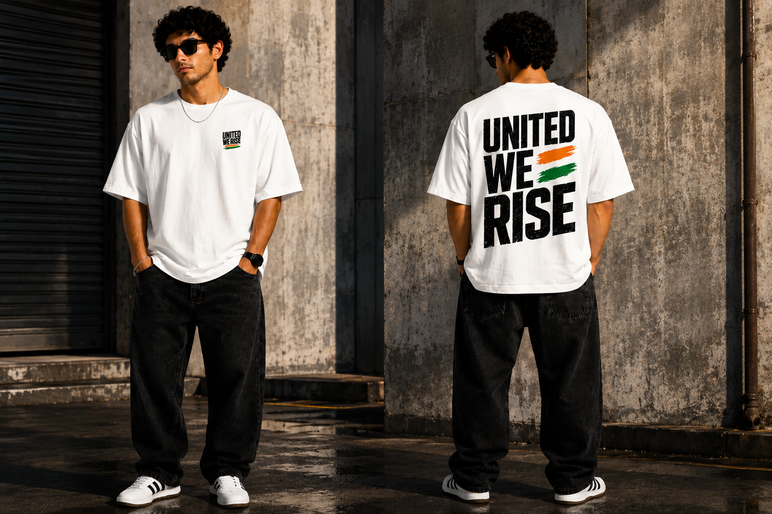 United We Rise Oversized T-Shirt | 240 GSM Premium Cotton | Unisex Streetwear | White