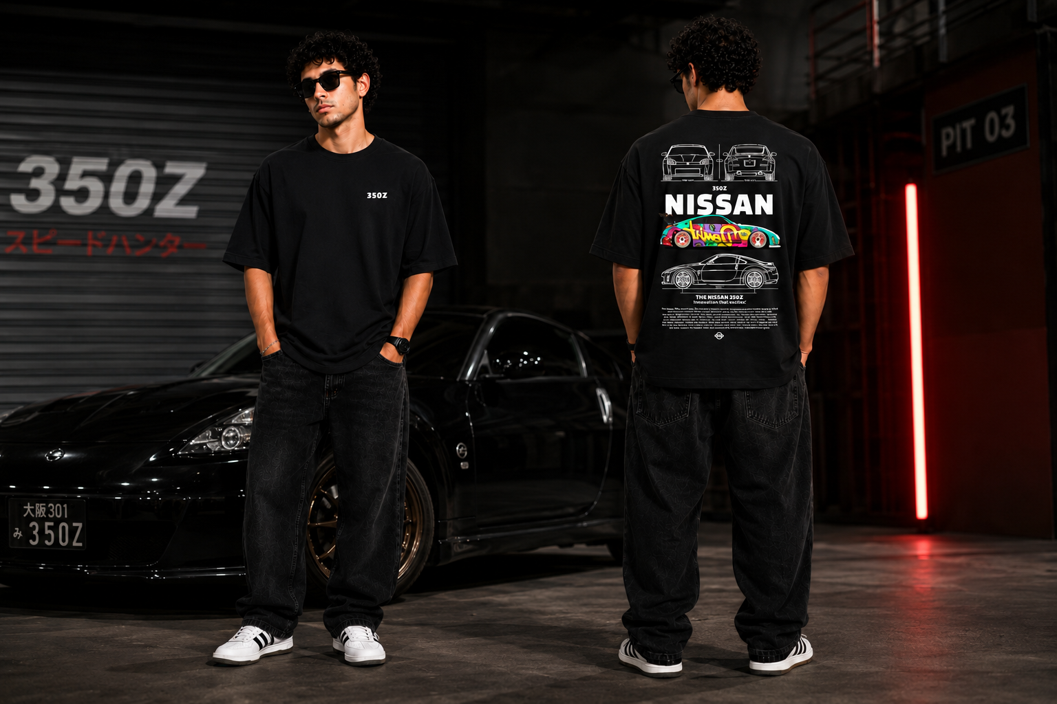 7KINGDOM 350Z Inspired Oversized T-Shirt – Premium 240 GSM Bio-Washed Cotton | Drop Shoulder Streetwear Graphic Tee | Unisex Black