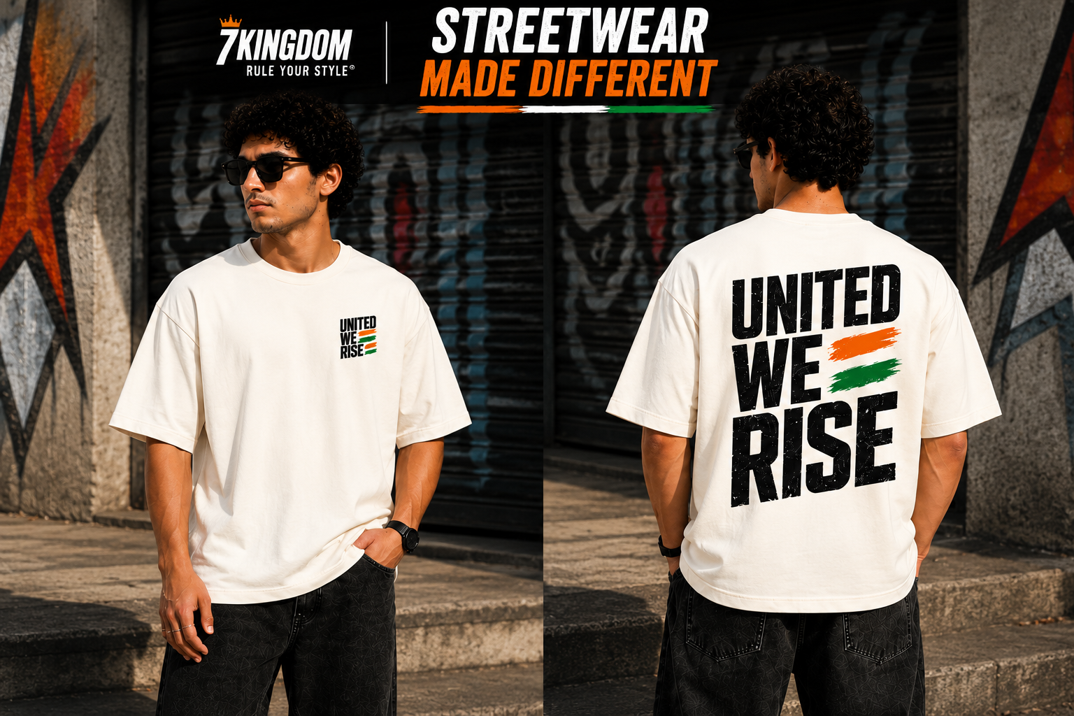 United We Rise Oversized T-Shirt | 240 GSM Premium Cotton | Unisex Streetwear | Off White