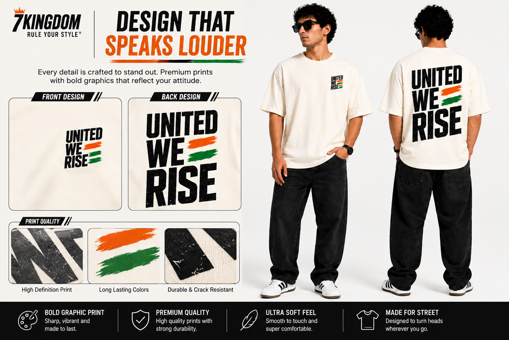 United We Rise Oversized T-Shirt | 240 GSM Premium Cotton | Unisex Streetwear | Off White