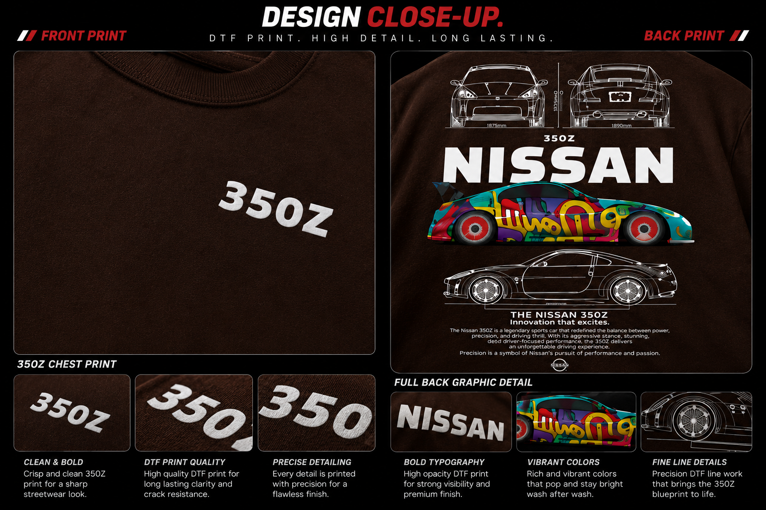 7KINGDOM 350Z Inspired Oversized T-Shirt – Premium 240 GSM Bio-Washed Cotton | Drop Shoulder Streetwear Graphic Tee | Unisex Chocklate Brown