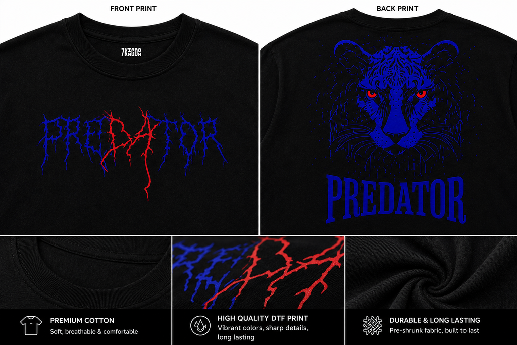 7KINGDOM Predator Oversized T-Shirt – Premium 240 GSM Streetwear Graphic Tee | Back Print Unisex Oversize Fit