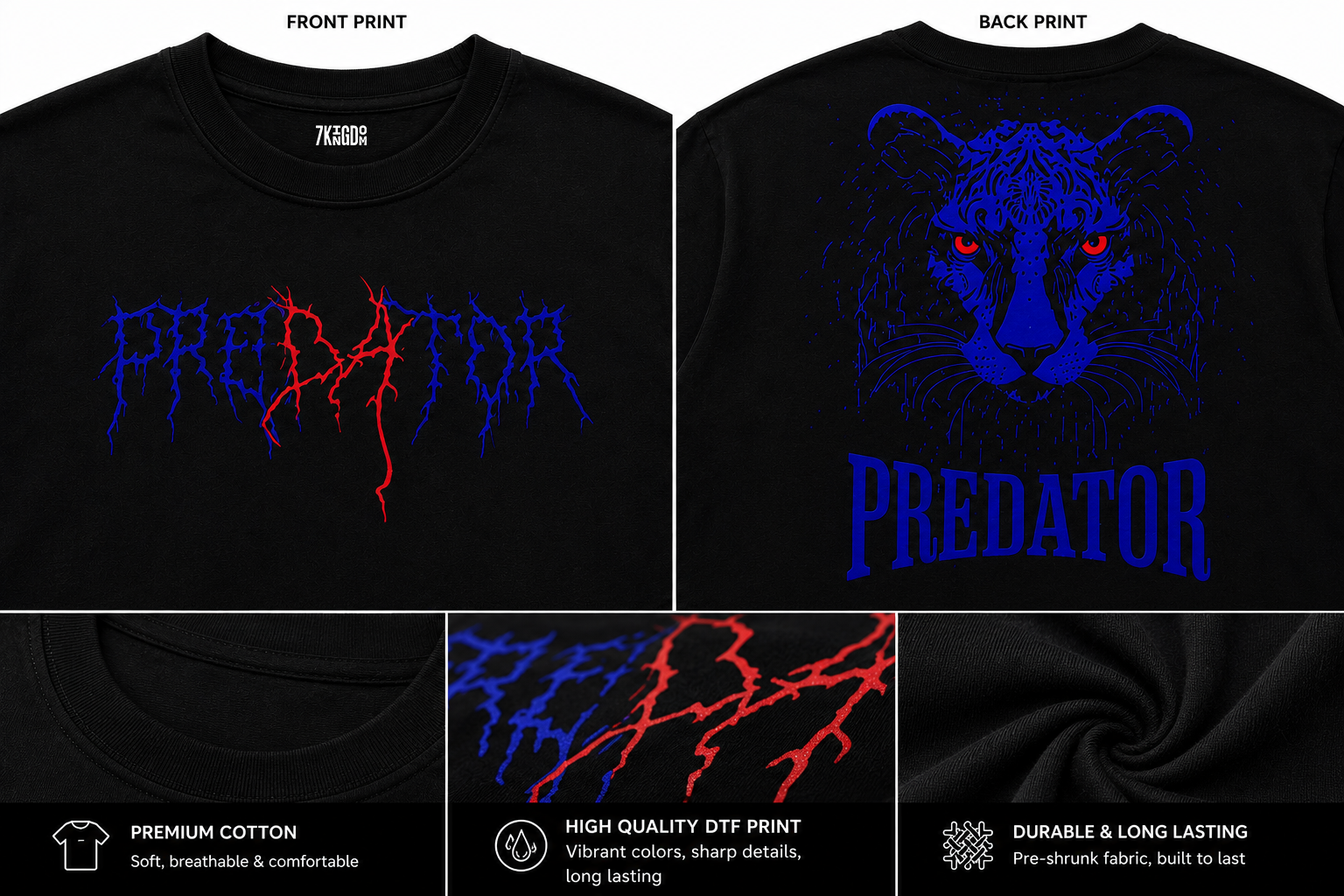 7KINGDOM Predator Oversized T-Shirt – Premium 240 GSM Streetwear Graphic Tee | Back Print Unisex Oversize Fit