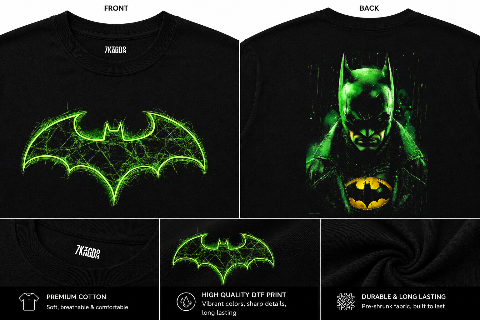 7KINGDOM Dark Knight Oversized T-Shirt – Premium 240 GSM Graphic Streetwear Tee | Oversize Fit Black