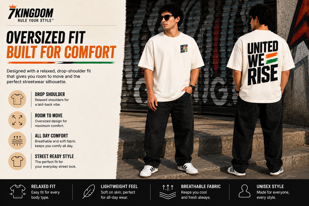 United We Rise Oversized T-Shirt | 240 GSM Premium Cotton | Unisex Streetwear | Off White