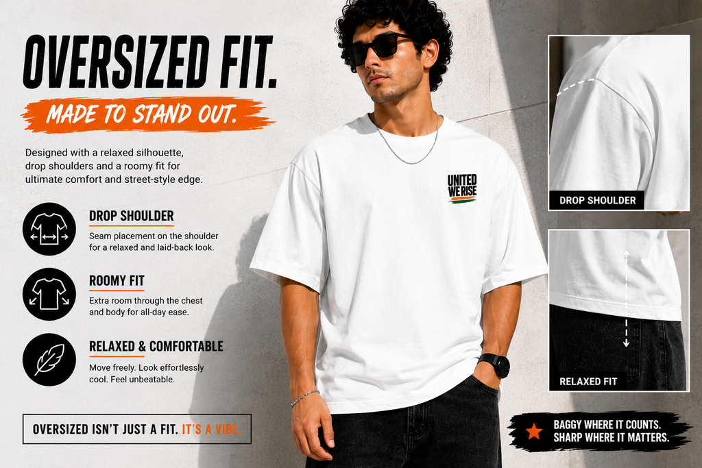 United We Rise Oversized T-Shirt | 240 GSM Premium Cotton | Unisex Streetwear | White