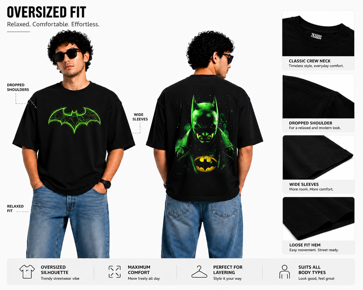 7KINGDOM Dark Knight Oversized T-Shirt – Premium 240 GSM Graphic Streetwear Tee | Oversize Fit Black