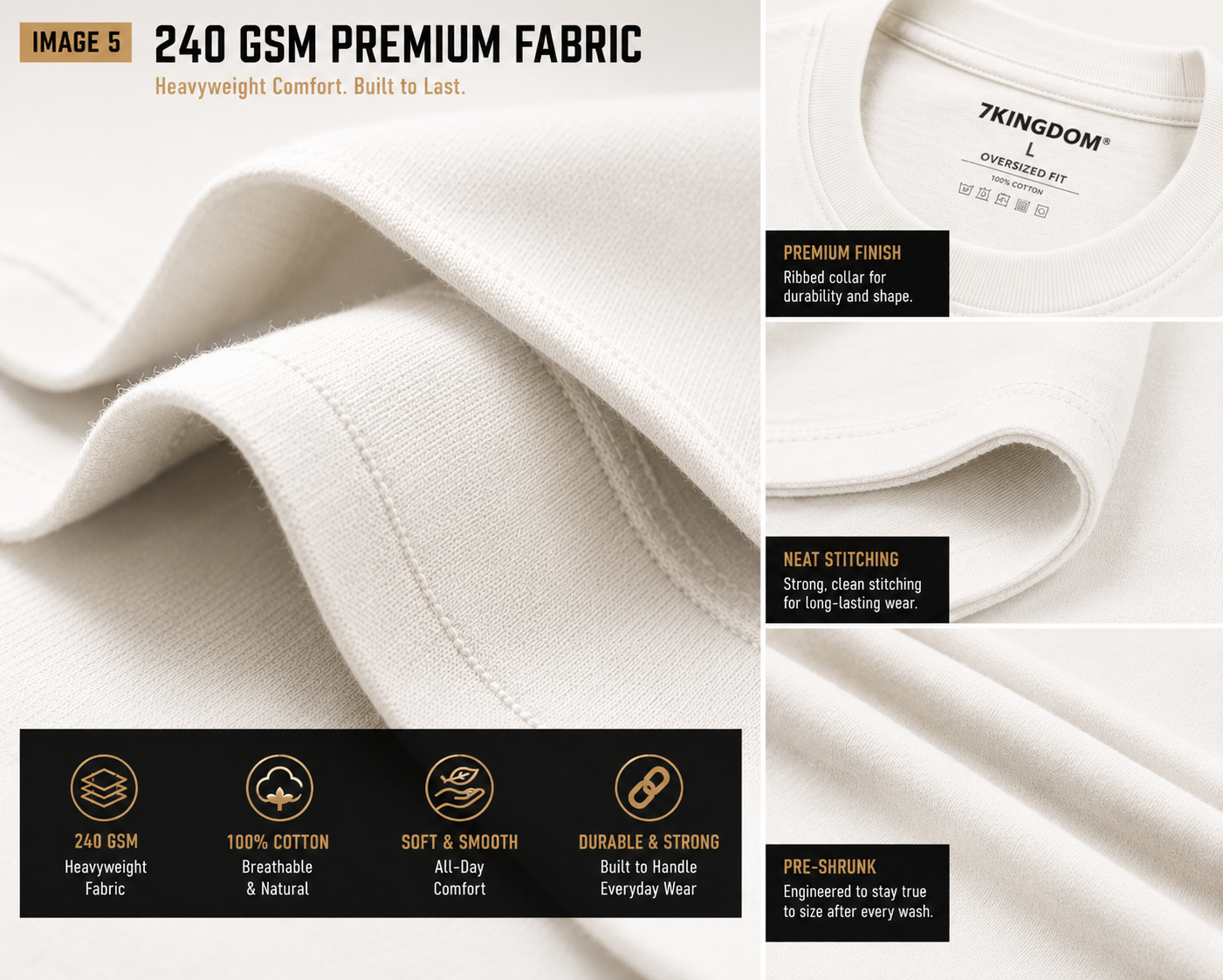 7KINGDOM 350Z Inspired Oversized T-Shirt – Premium 240 GSM Bio-Washed Cotton | Drop Shoulder Streetwear Graphic Tee | Unisex Off White