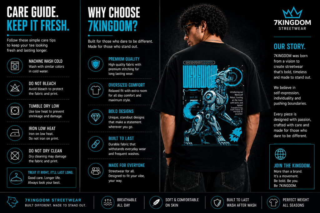 7KINGDOM Oversized Werewolf Graphic T-Shirt for Men | 240 GSM Heavyweight Cotton | Bio Washed Drop Shoulder Oversize Tee | Premium Streetwear Black