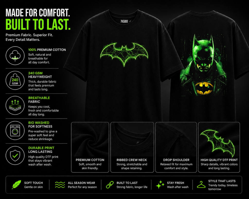 7KINGDOM Dark Knight Oversized T-Shirt – Premium 240 GSM Graphic Streetwear Tee | Oversize Fit Black