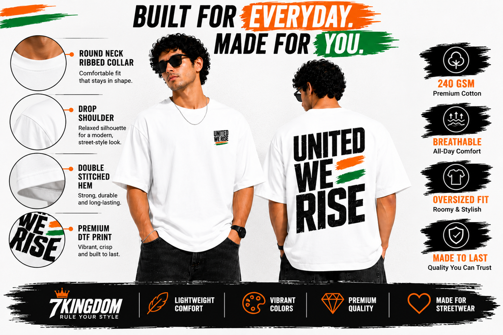 United We Rise Oversized T-Shirt | 240 GSM Premium Cotton | Unisex Streetwear | White