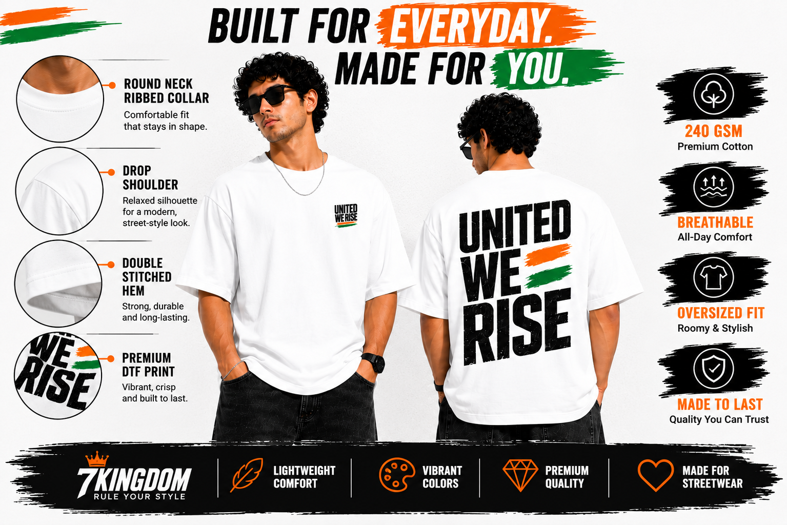 United We Rise Oversized T-Shirt | 240 GSM Premium Cotton | Unisex Streetwear | White