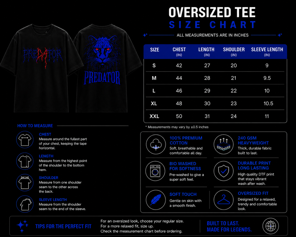 7KINGDOM Predator Oversized T-Shirt – Premium 240 GSM Streetwear Graphic Tee | Back Print Unisex Oversize Fit