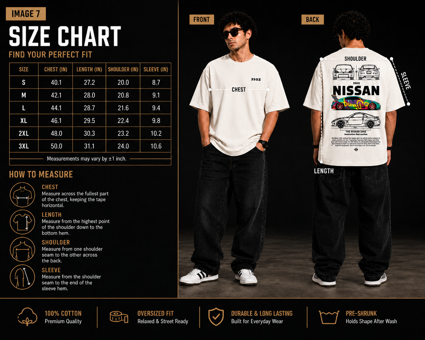 7KINGDOM 350Z Inspired Oversized T-Shirt – Premium 240 GSM Bio-Washed Cotton | Drop Shoulder Streetwear Graphic Tee | Unisex Off White