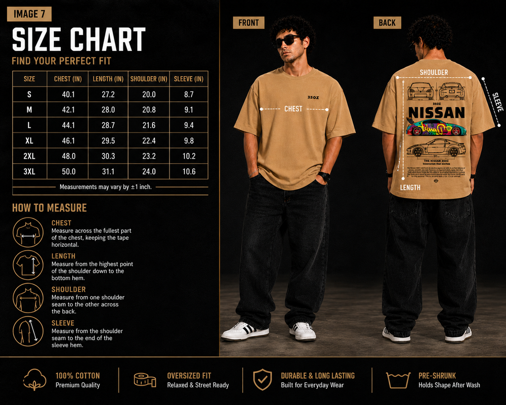 7KINGDOM 350Z Inspired Oversized T-Shirt – Premium 240 GSM Bio-Washed Cotton | Drop Shoulder Streetwear Graphic Tee | Unisex Beige