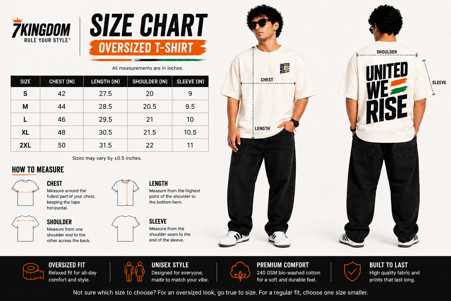 United We Rise Oversized T-Shirt | 240 GSM Premium Cotton | Unisex Streetwear | Off White