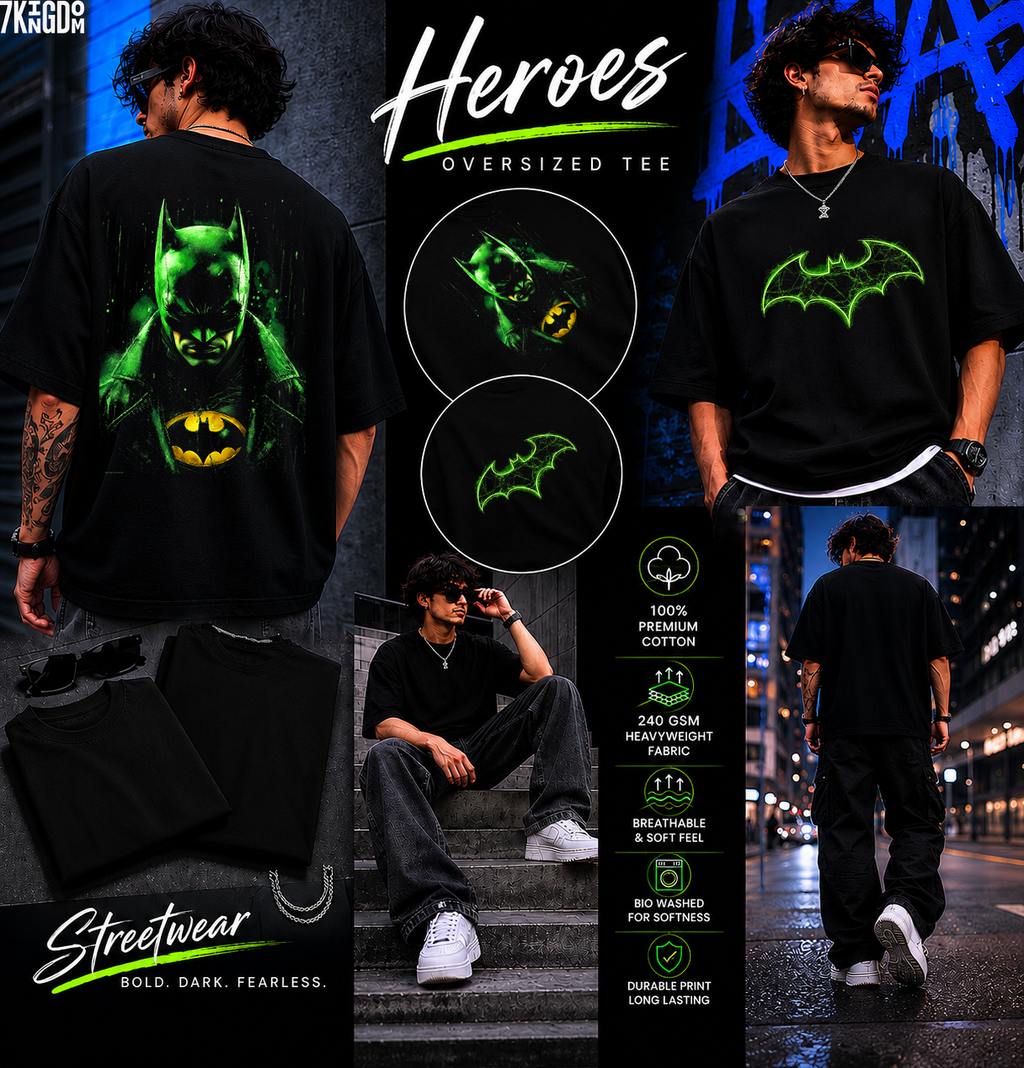 7KINGDOM Dark Knight Oversized T-Shirt – Premium 240 GSM Graphic Streetwear Tee | Oversize Fit Black