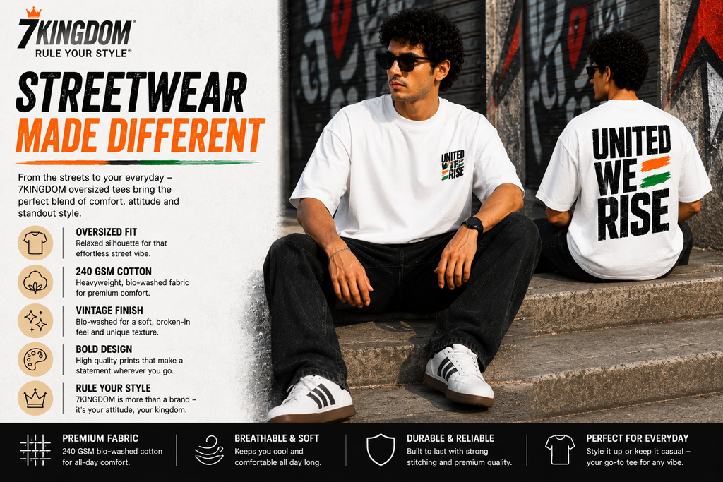 United We Rise Oversized T-Shirt | 240 GSM Premium Cotton | Unisex Streetwear | White