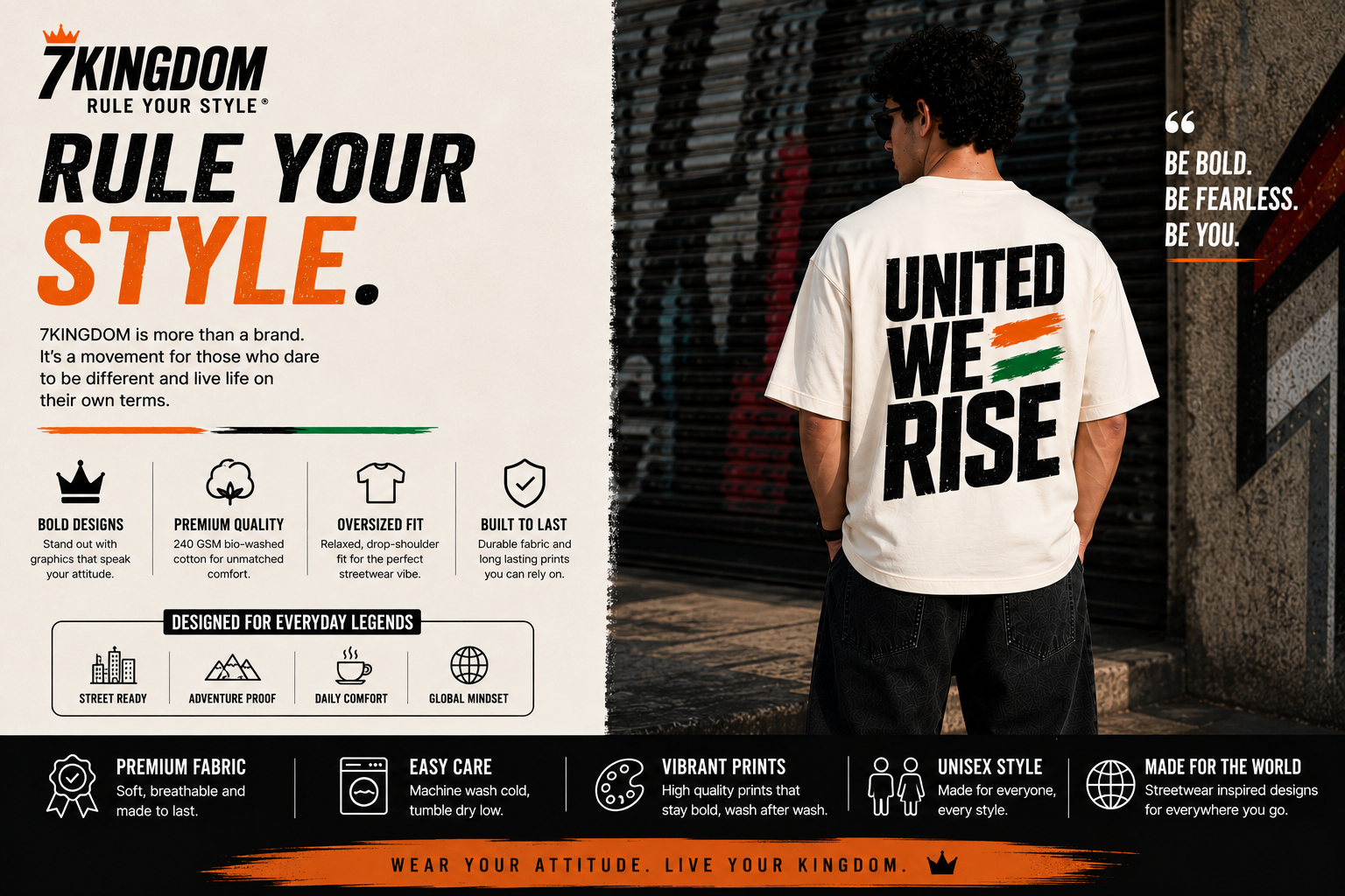 United We Rise Oversized T-Shirt | 240 GSM Premium Cotton | Unisex Streetwear | Off White