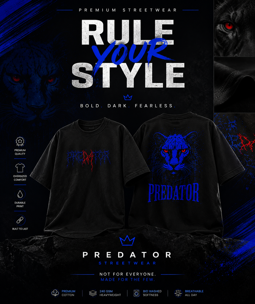 7KINGDOM Predator Oversized T-Shirt – Premium 240 GSM Streetwear Graphic Tee | Back Print Unisex Oversize Fit