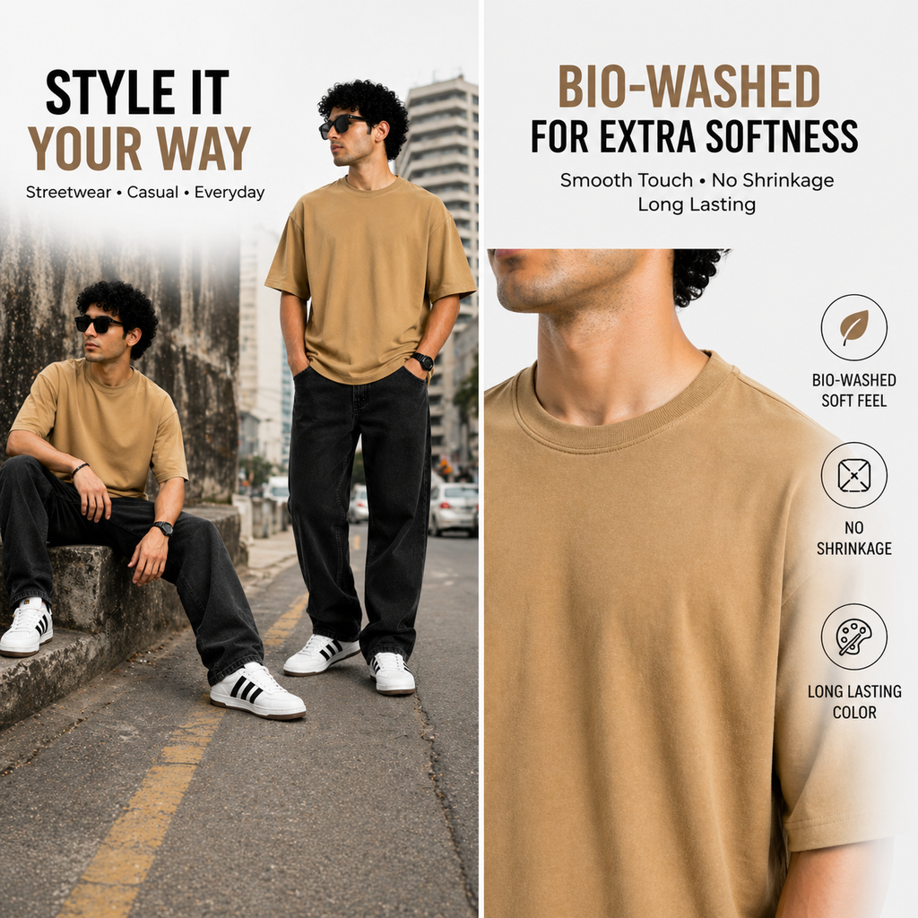 7KINGDOM Beige Oversized Tee – 240 GSM Premium Cotton