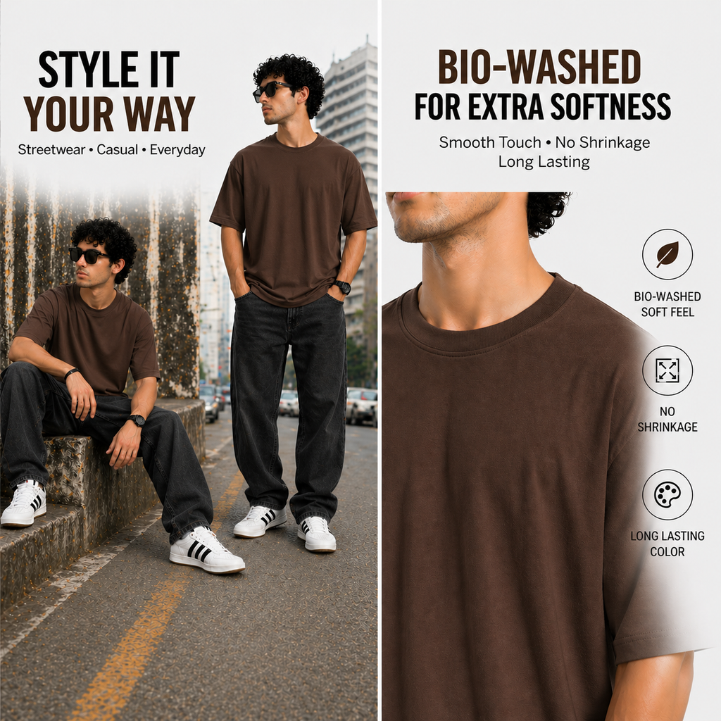 7KINGDOM Chocolate Brown Oversized Tee – 240 GSM Premium Cotton