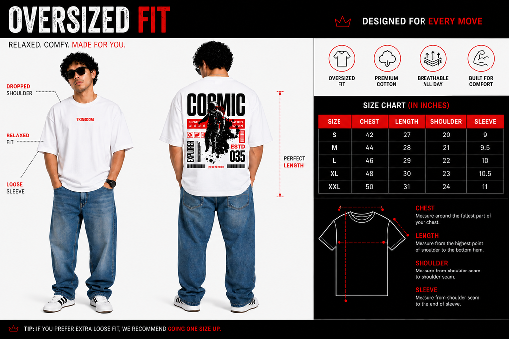 7KINGDOM White  Cosmic Oversized Tee – 240 GSM Streetwear Fit