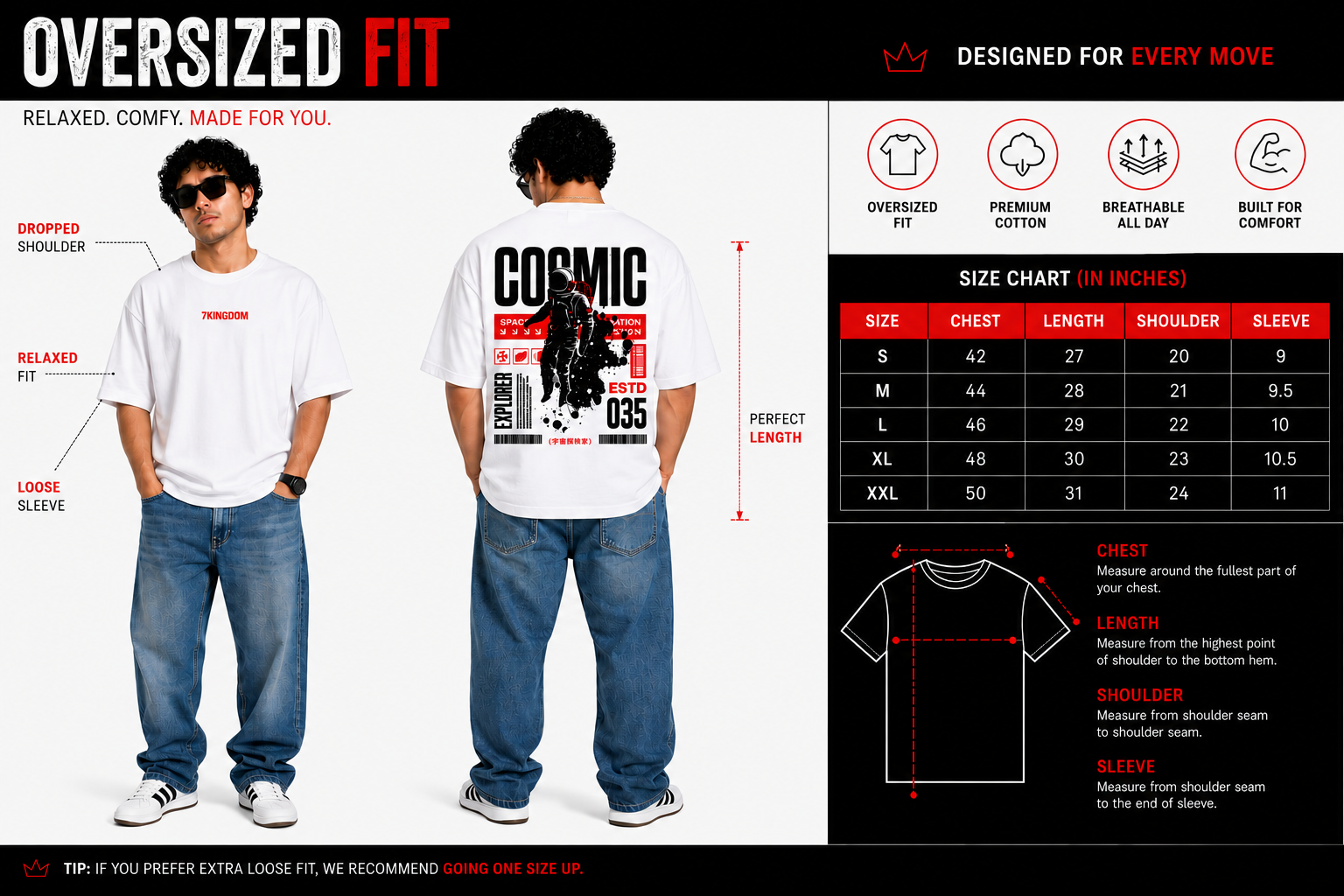 7KINGDOM White  Cosmic Oversized Tee – 240 GSM Streetwear Fit