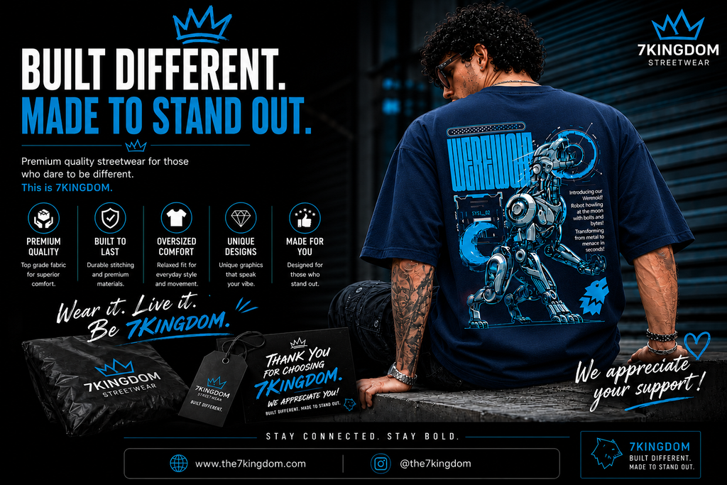 7KINGDOM Oversized Werewolf Graphic T-Shirt for Men | 240 GSM Heavyweight Cotton | Bio Washed Drop Shoulder Oversize Tee | Premium Streetwear TEAL BLUE