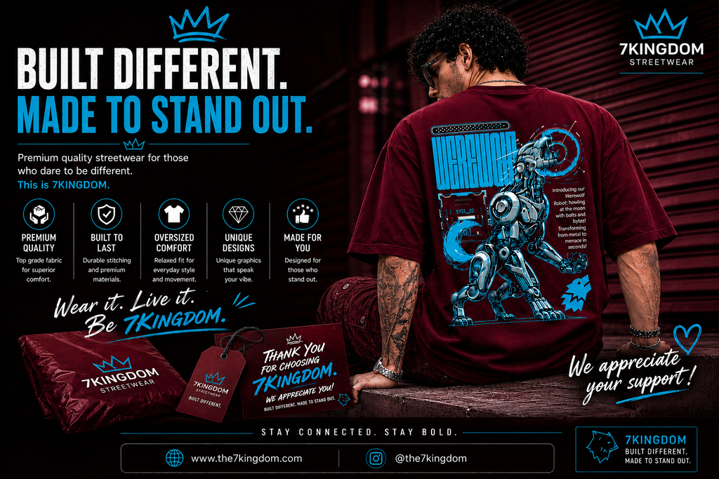 7KINGDOM Oversized Werewolf Graphic T-Shirt for Men | 240 GSM Heavyweight Cotton | Bio Washed Drop Shoulder Oversize Tee | Premium Streetwear MAROON