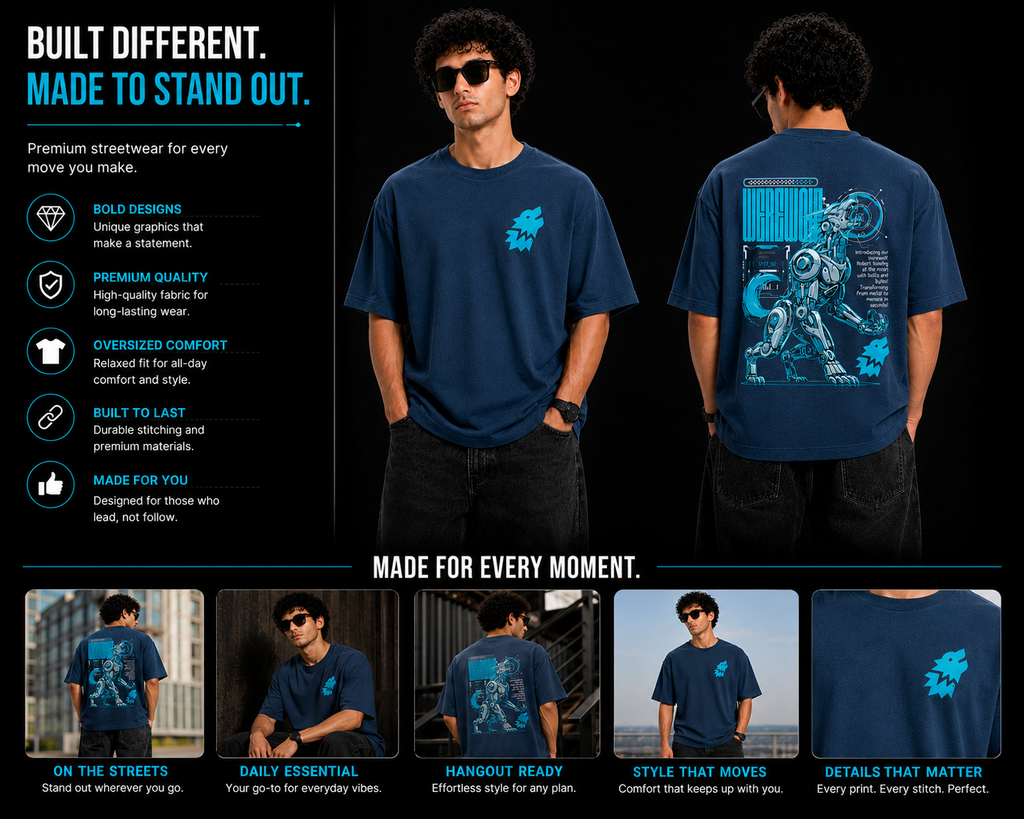 7KINGDOM Oversized Werewolf Graphic T-Shirt for Men | 240 GSM Heavyweight Cotton | Bio Washed Drop Shoulder Oversize Tee | Premium Streetwear TEAL BLUE