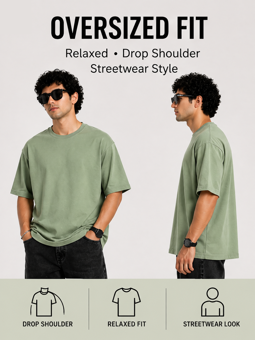 7KINGDOM Pista Green  Oversized Tee – 240 GSM Premium Cotton