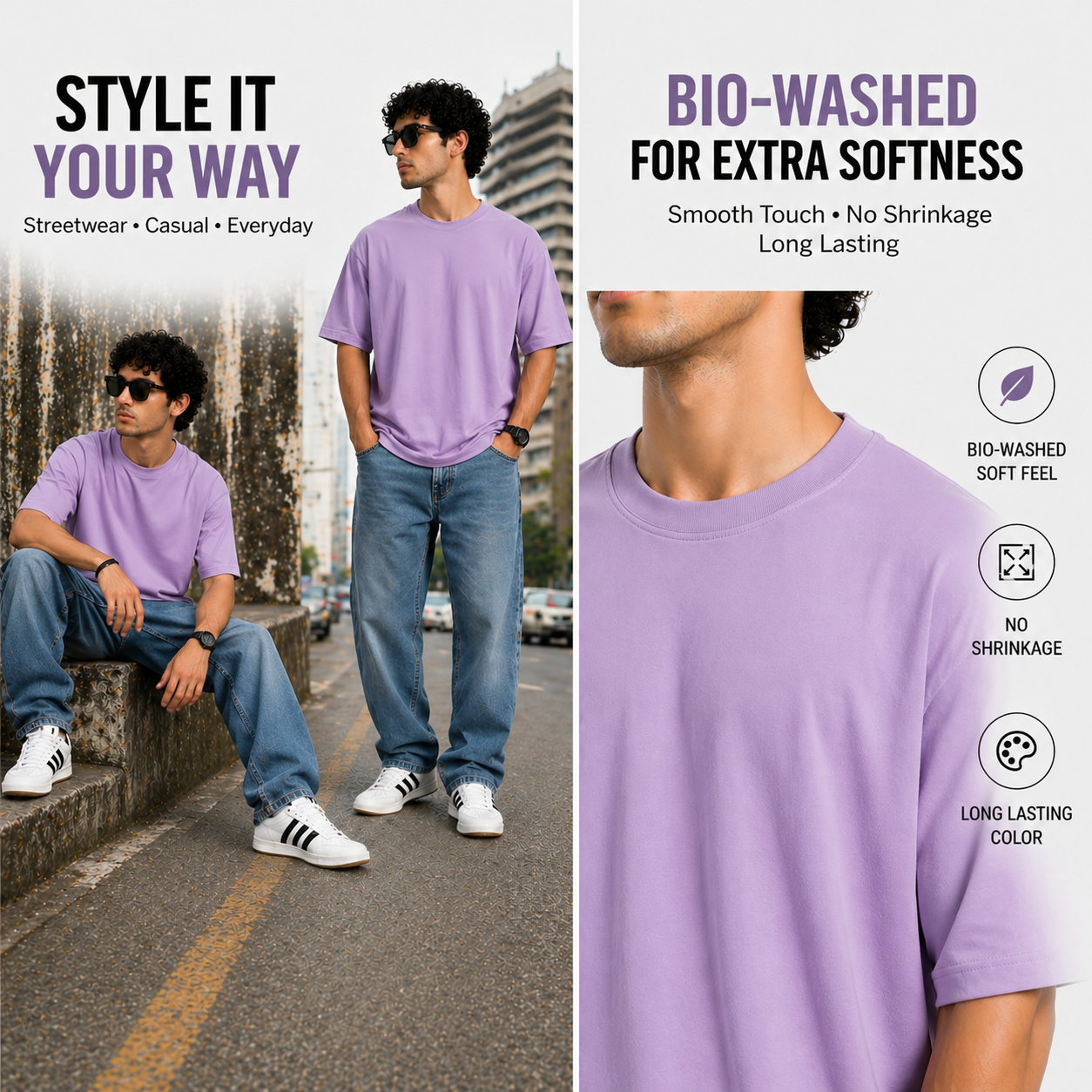 7KINGDOM Lavender Oversized Tee – 240 GSM Premium Cotton
