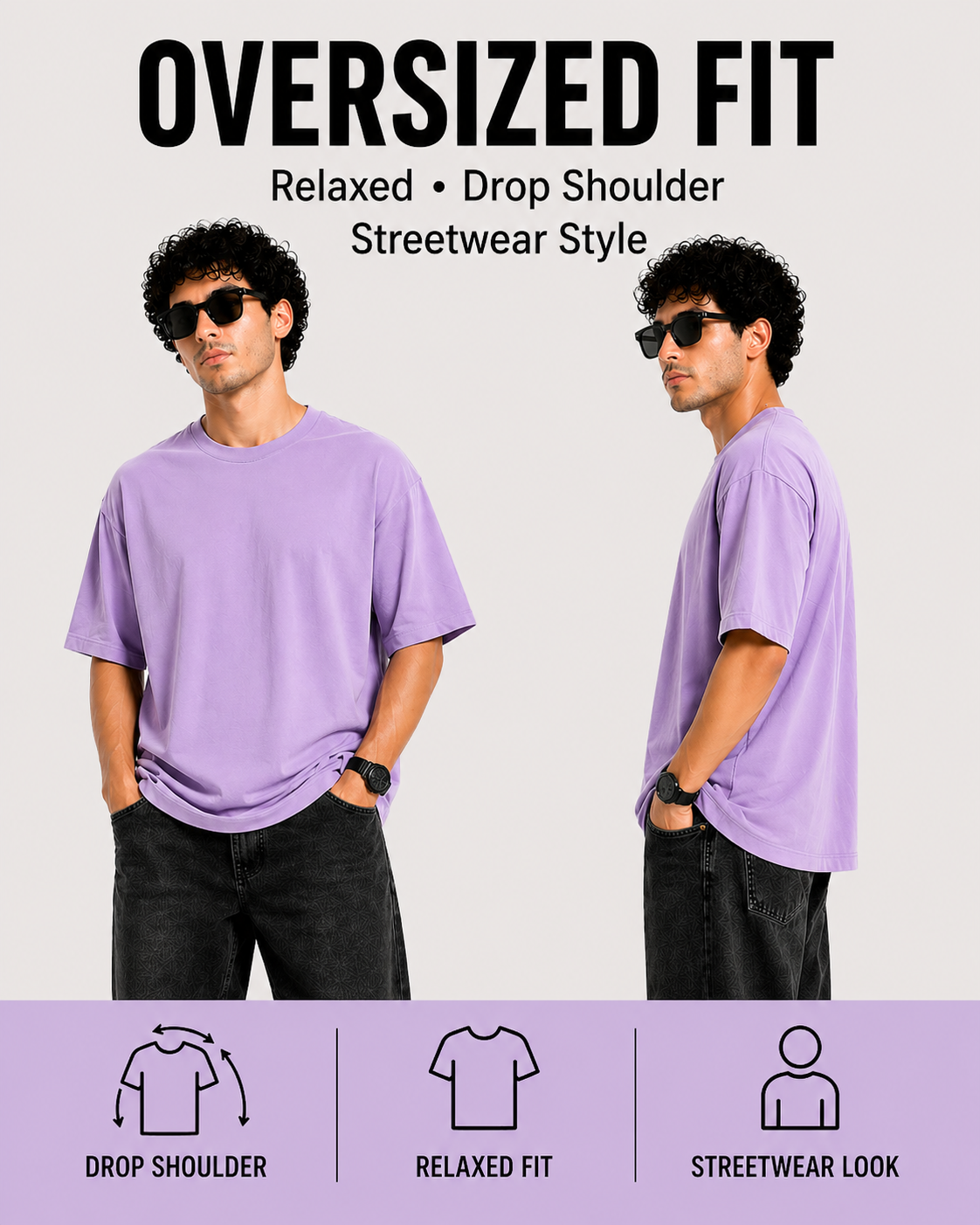 7KINGDOM Lavender Oversized Tee – 240 GSM Premium Cotton