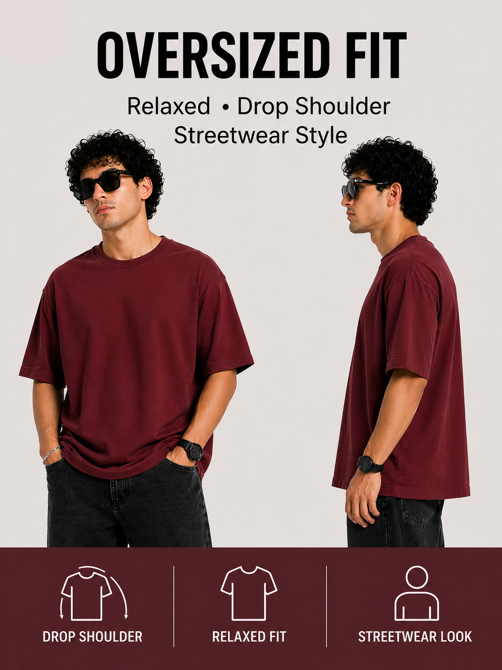7KINGDOM Maroon  Oversized Tee – 240 GSM Premium Cotton