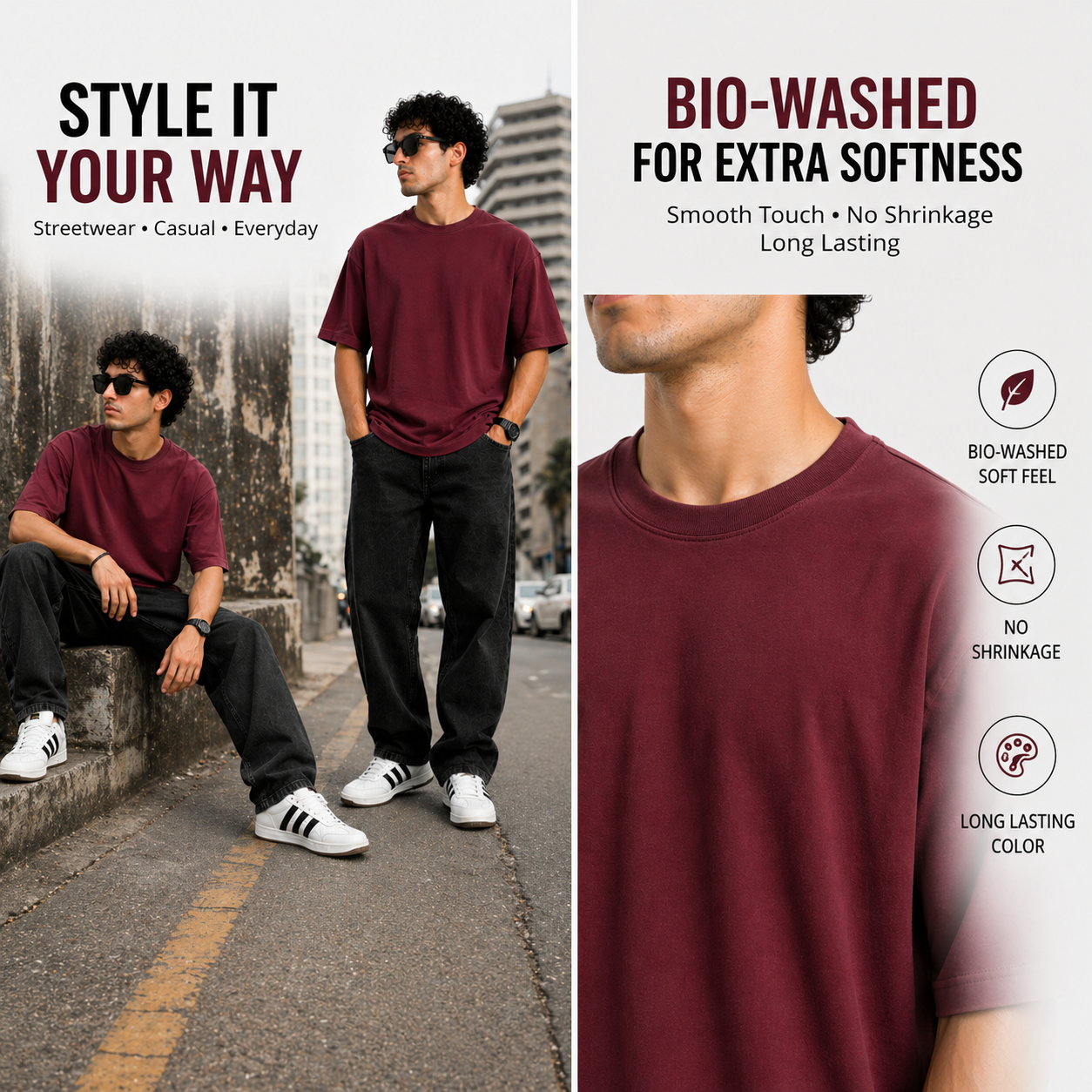 7KINGDOM Maroon  Oversized Tee – 240 GSM Premium Cotton