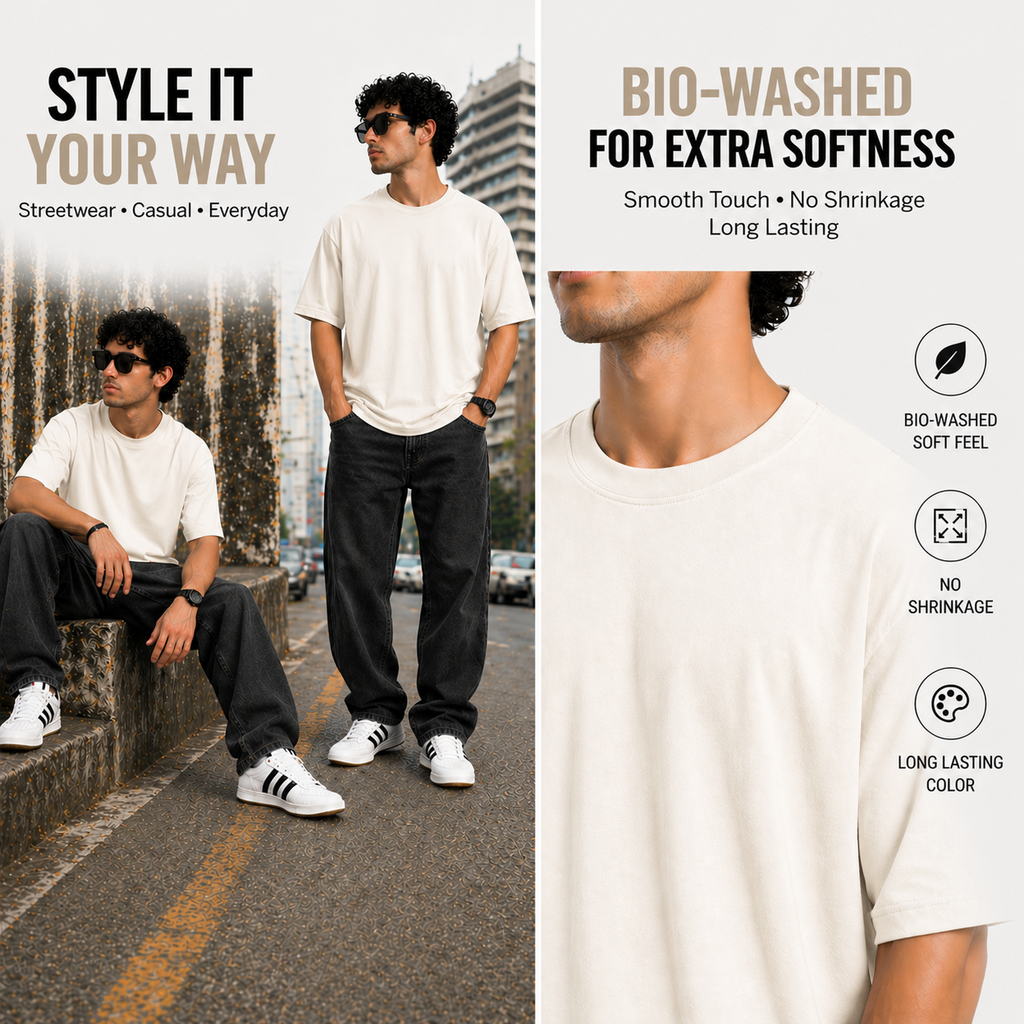 7KINGDOM Off White Oversized Tee – 240 GSM Premium Cotton