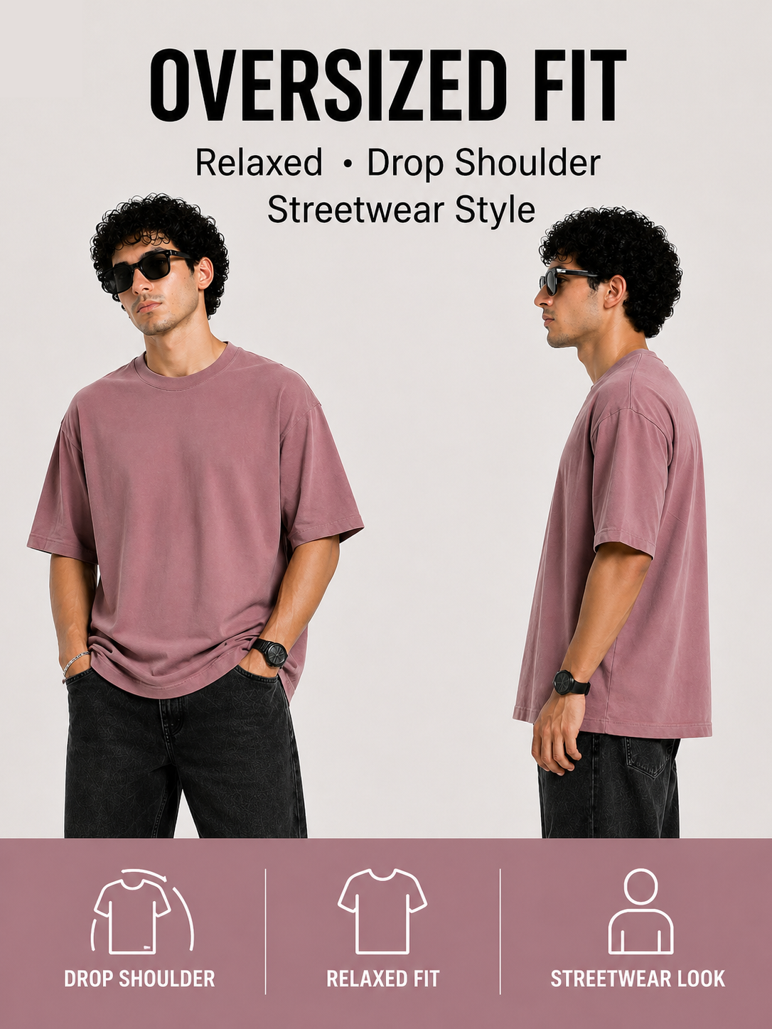 7KINGDOM Plum Oversized Tee – 240 GSM Premium Cotton
