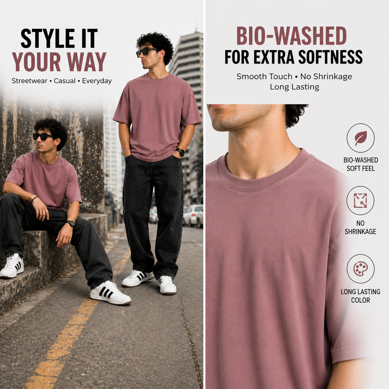 7KINGDOM Plum Oversized Tee – 240 GSM Premium Cotton