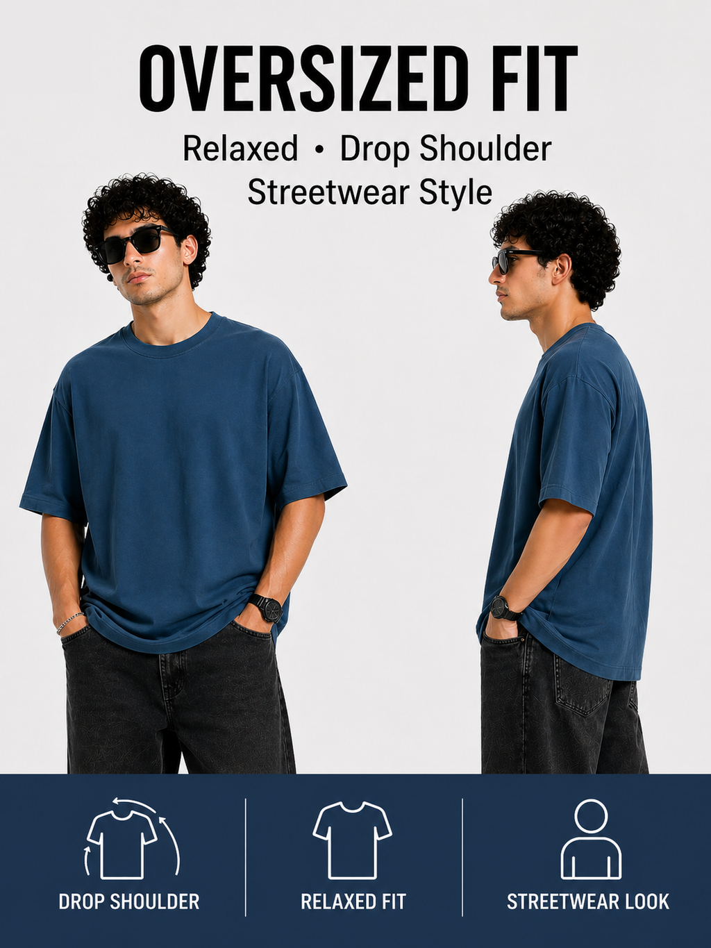7KINGDOM Teal Blue  Oversized Tee – 240 GSM Premium Cotton