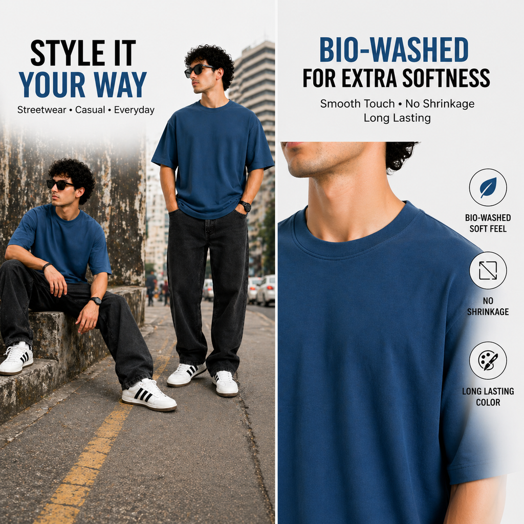 7KINGDOM Teal Blue  Oversized Tee – 240 GSM Premium Cotton
