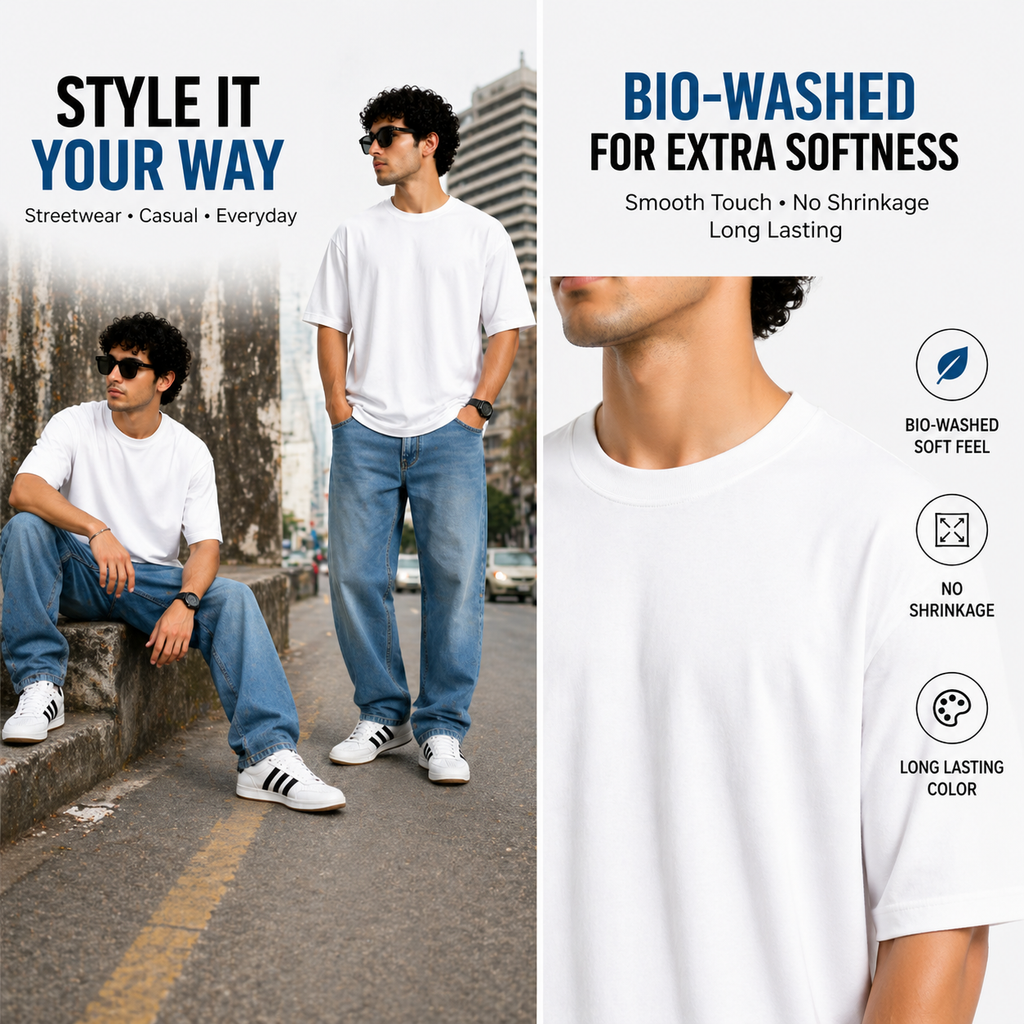 7KINGDOM White Oversized Tee – 240 GSM Premium Cotton